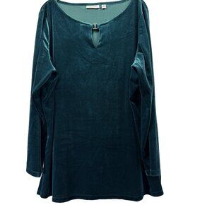 Susan Graver Women's Velvet Top Size Plus 1X Solid Dark Green Velvet Long Sleeve